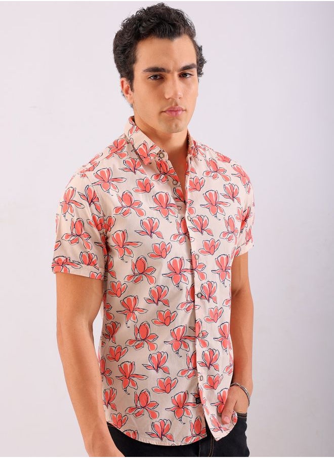 The Indian Garage Co Men Regular Fit Floral Printed Full Sleeves Cutaway Collar Casual Shirt  - Image 3