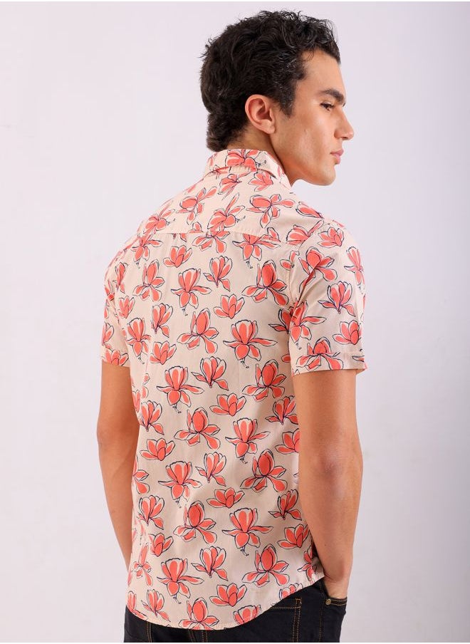 The Indian Garage Co Men Regular Fit Floral Printed Full Sleeves Cutaway Collar Casual Shirt  - Image 2