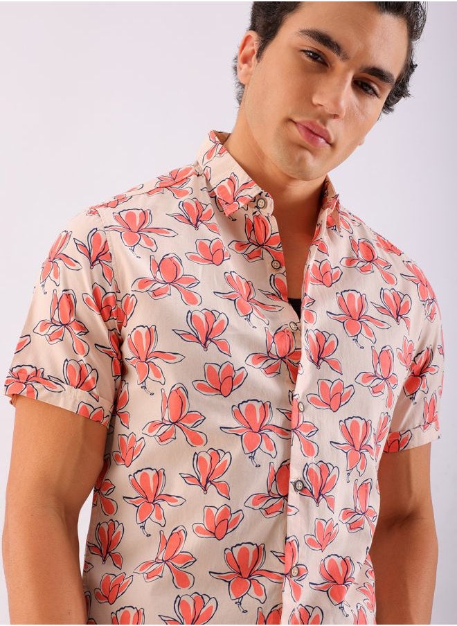 The Indian Garage Co Men Regular Fit Floral Printed Full Sleeves Cutaway Collar Casual Shirt  - Image 1
