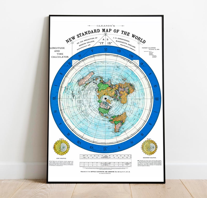 ArtCantHurtU Flat Earth Map of the World - 1892 Alexander Gleason Map -24x36 inches- Wall Art Poster Print DÃ©cor Gift - Circular Plane - Longitude and Time - Polar Azimuthal Projection - Flat Earthers - Unframed Home School Gift Decor - Image 1