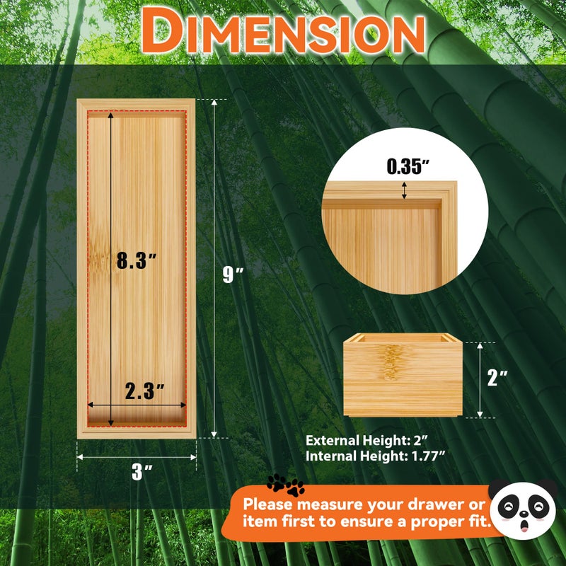 Lixple Bamboo Drawer Organizer â€“ Set of 2 Stackable Storage Boxes, Silverware Tray & Small Gadget Holder for Kitchen Drawers, 9" x 3" x 2" (Outer), 8.3" x 2.3" x 1.77" (Inner) - Image 2