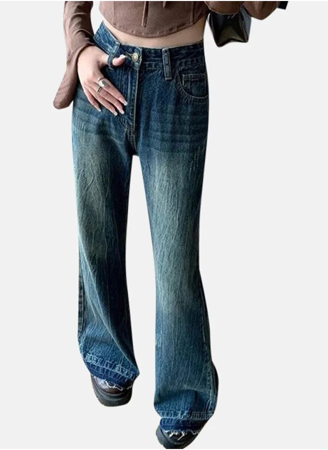 YUNIQEE Blue Flared High-Rise Heavy Fade Denim Jeans
