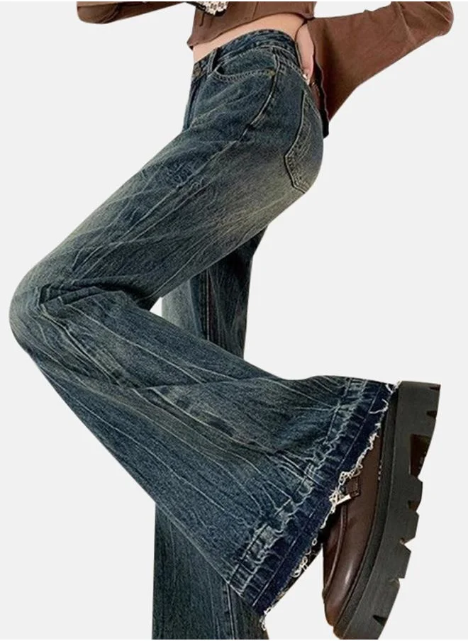 YUNIQEE Blue Flared High-Rise Heavy Fade Denim Jeans