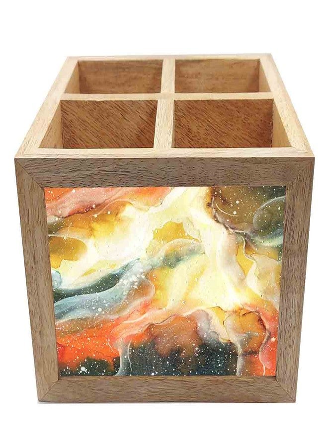 Nutcase Wooden Cutlery Stand Holder Silverware Caddy Spoons Forks Knives Organizer for Dining Table & Kitchen -Made in India-Spoons NOT Included - Yellow and Green Space Watercolor - Image 4