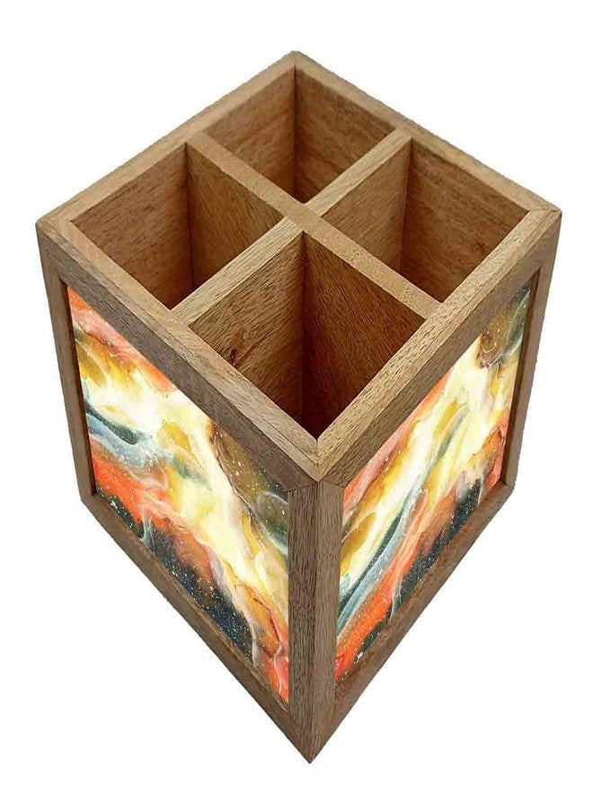 Nutcase Wooden Cutlery Stand Holder Silverware Caddy Spoons Forks Knives Organizer for Dining Table & Kitchen -Made in India-Spoons NOT Included - Yellow and Green Space Watercolor - Image 3