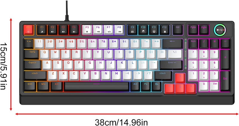 Fabater T Wolf T50 RGB Mechanical Keyboard, 98 Keys Hot Swappable Blue Switch with Dynamic Lighting and Knob for PC Computer Gaming Typing Work (Black Gray Red) - Image 5