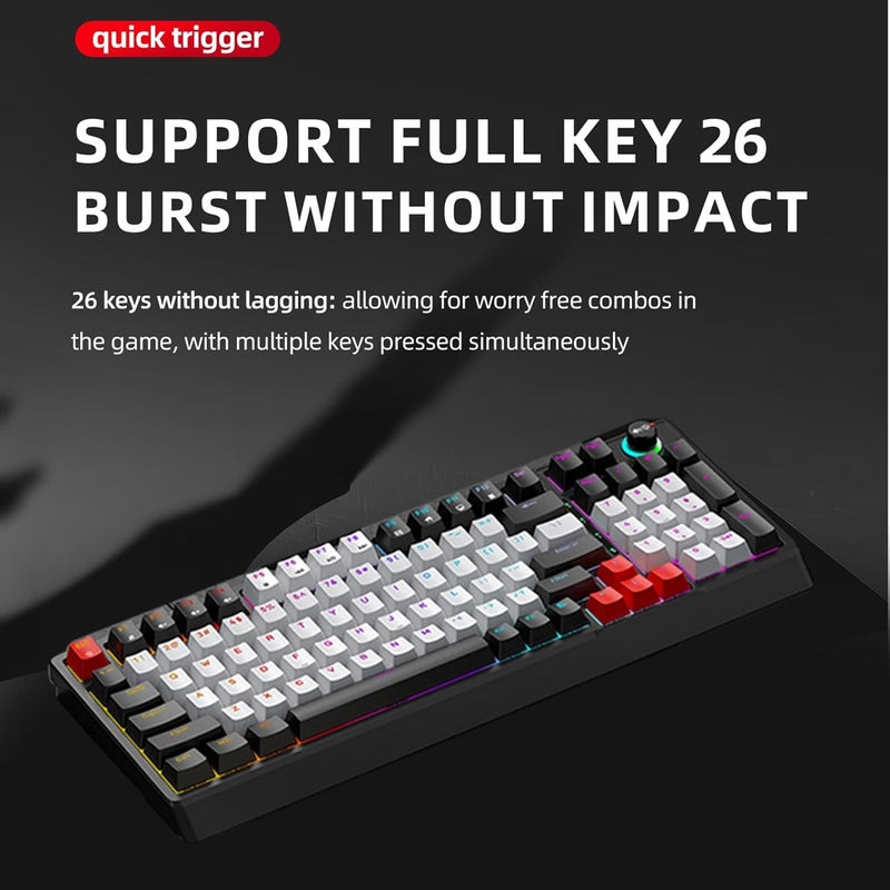 Fabater T Wolf T50 RGB Mechanical Keyboard, 98 Keys Hot Swappable Blue Switch with Dynamic Lighting and Knob for PC Computer Gaming Typing Work (Black Gray Red) - Image 3