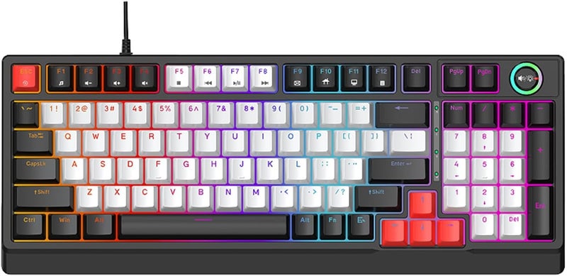 Fabater T Wolf T50 RGB Mechanical Keyboard, 98 Keys Hot Swappable Blue Switch with Dynamic Lighting and Knob for PC Computer Gaming Typing Work (Black Gray Red) - Image 1