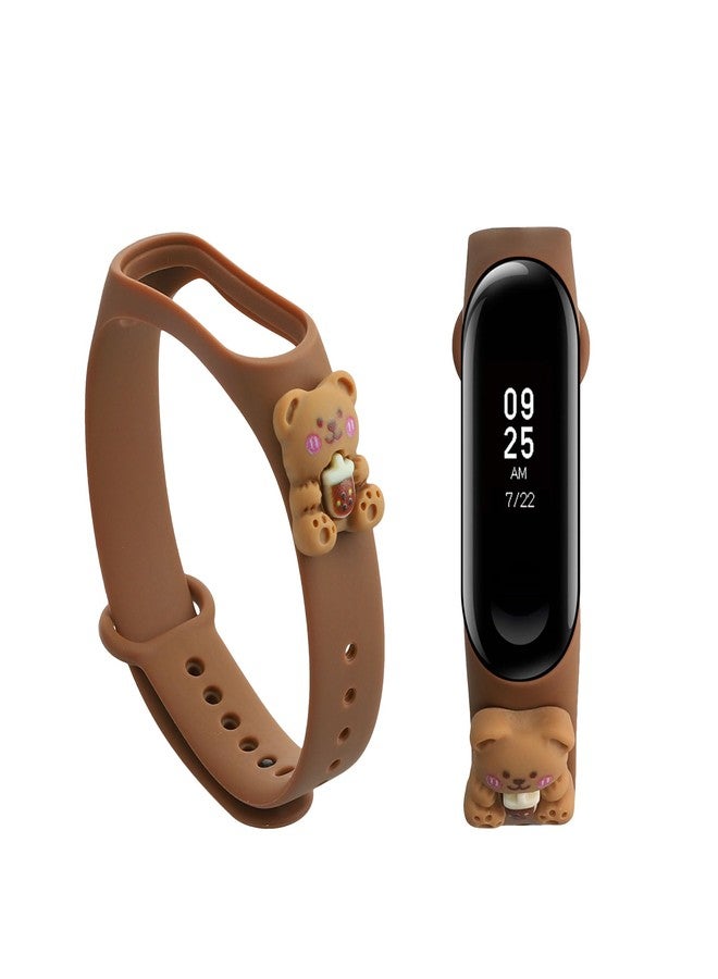 kwmobile Silicone TPU Band Compatible with Xiaomi Mi Band 4 / Mi Band 3 Wristband - Little Bear Brown/White - Image 1