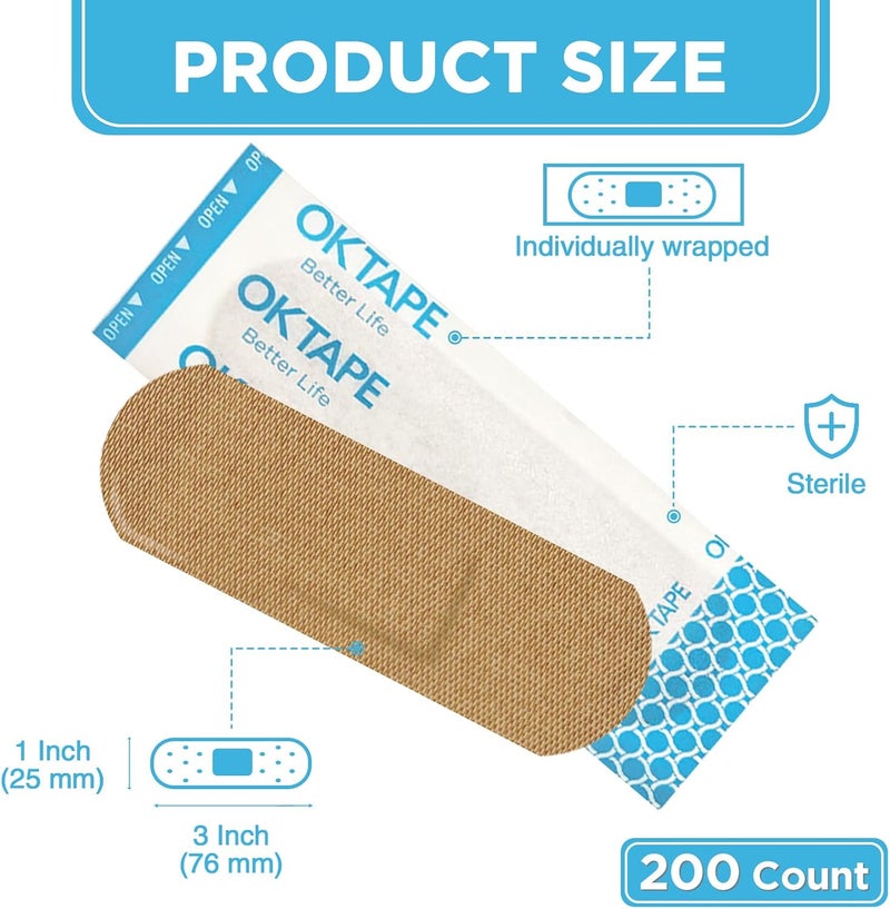OK TAPE لاصق قماش OK TAPE لضمادات الجروح 1 × 3 200 قطعة معقمة مرنة للضمادات بالجملة خالية من اللاتكس لوازم الإسعافات الأولية والعناية بالجروح - Image 2