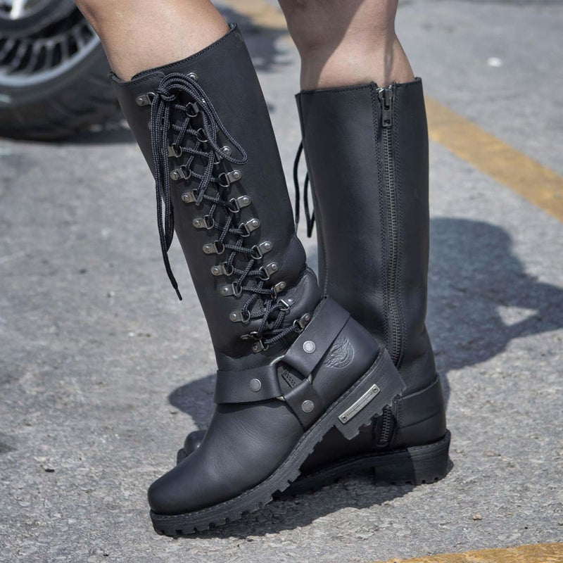 Milwaukee Leather MBL9365 Women's Classic Black Leather 14-Inch Harness Square Toe Tall Motorcycle Boots - Image 2