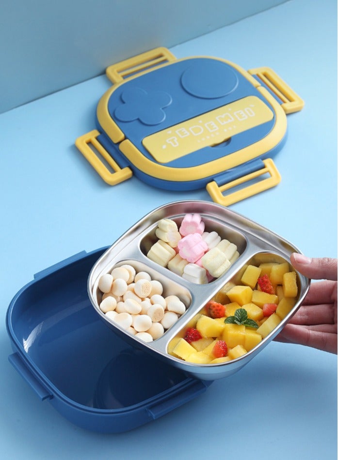 Tedemei Bento Box for Kids -3-Compartment Stainless Steel  Design - Complete Lunch Set with Portable Cutlery - Ideal for Children Aged 10 & Under - Dishwasher Safe & BPA-Free,Blue  - Image 2