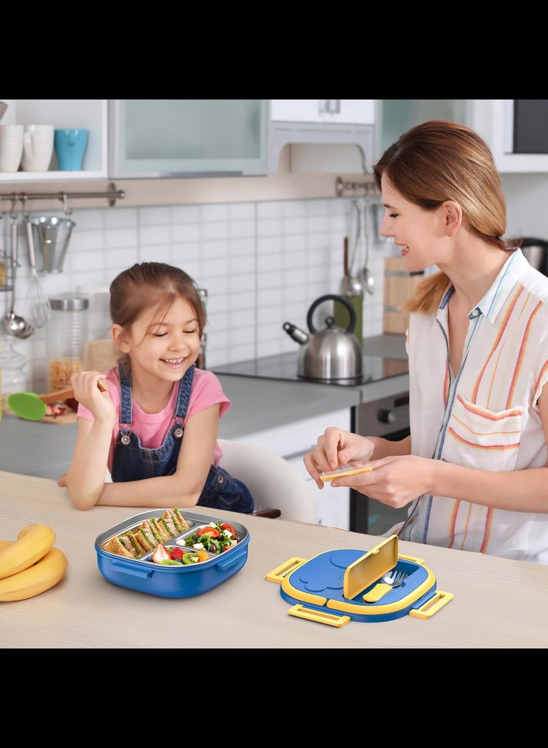 Tedemei Bento Box for Kids -3-Compartment Stainless Steel  Design - Complete Lunch Set with Portable Cutlery - Ideal for Children Aged 10 & Under - Dishwasher Safe & BPA-Free,Blue  - Image 4