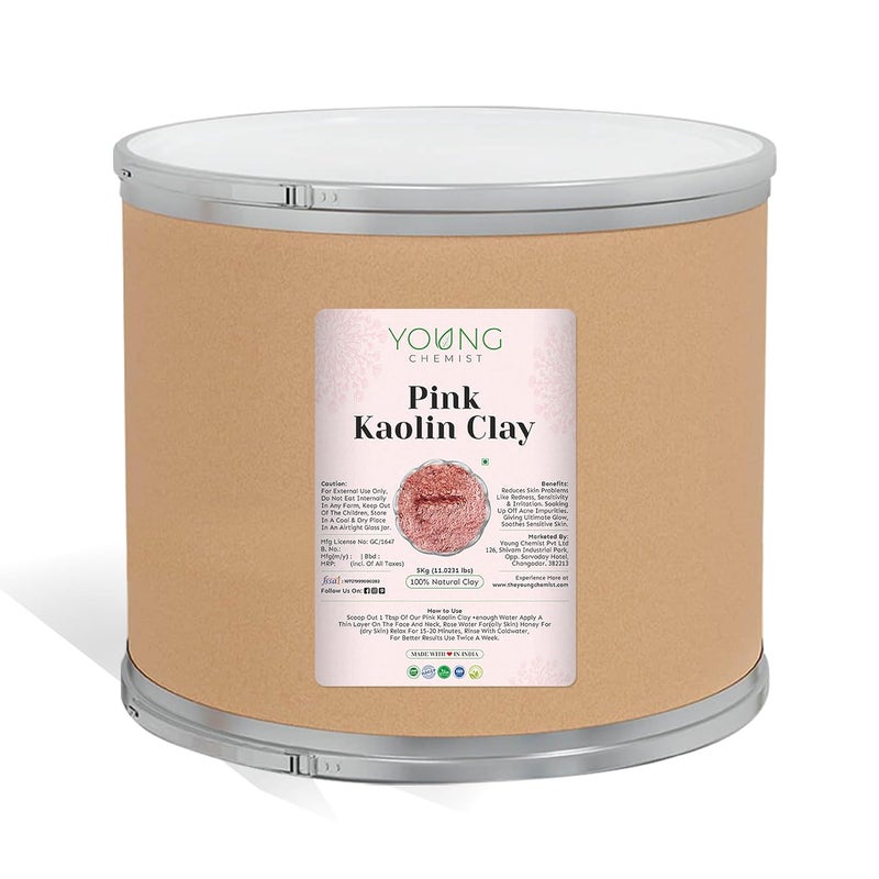 Young Chemist Pink kaolin ClayCleanserRaw Vegan and Organic with detoxifying PropertiesParaben freeGood for Body Face and Hair all Skin Type Powder Form Pink 5 kg - Image 1