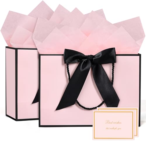JMANNI Medium Gift Bags with Tissue Paper 2Pcs Gift Bags Medium Size with Handle and Bow Ribbon for Valentines Day BirthdayWeddings Mothers Day Special Occasion 11x787x4BlackPink - Image 2