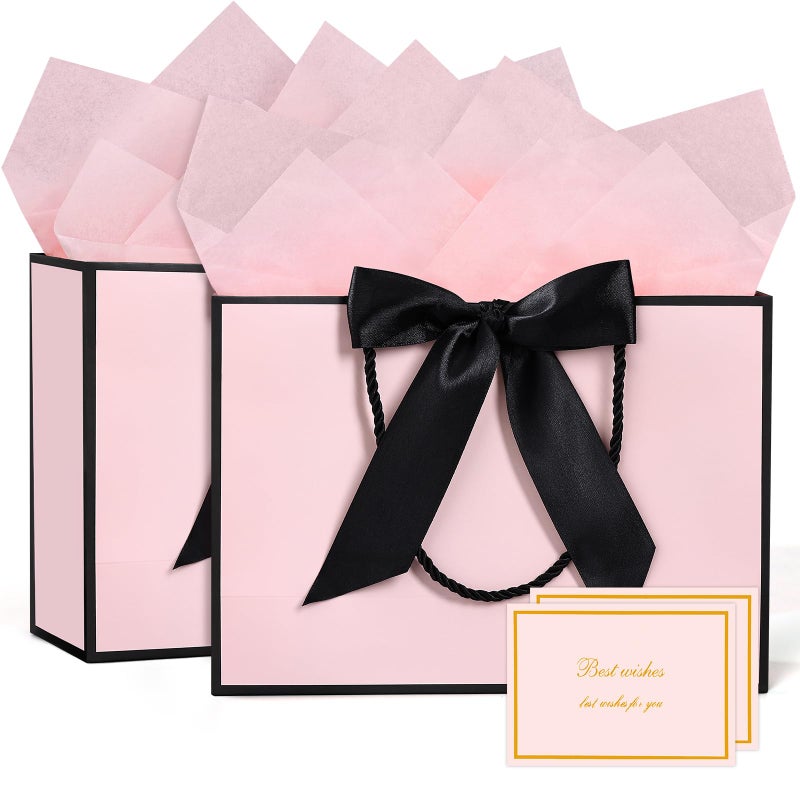 JMANNI Medium Gift Bags with Tissue Paper 2Pcs Gift Bags Medium Size with Handle and Bow Ribbon for Valentines Day BirthdayWeddings Mothers Day Special Occasion 11x787x4BlackPink - Image 3