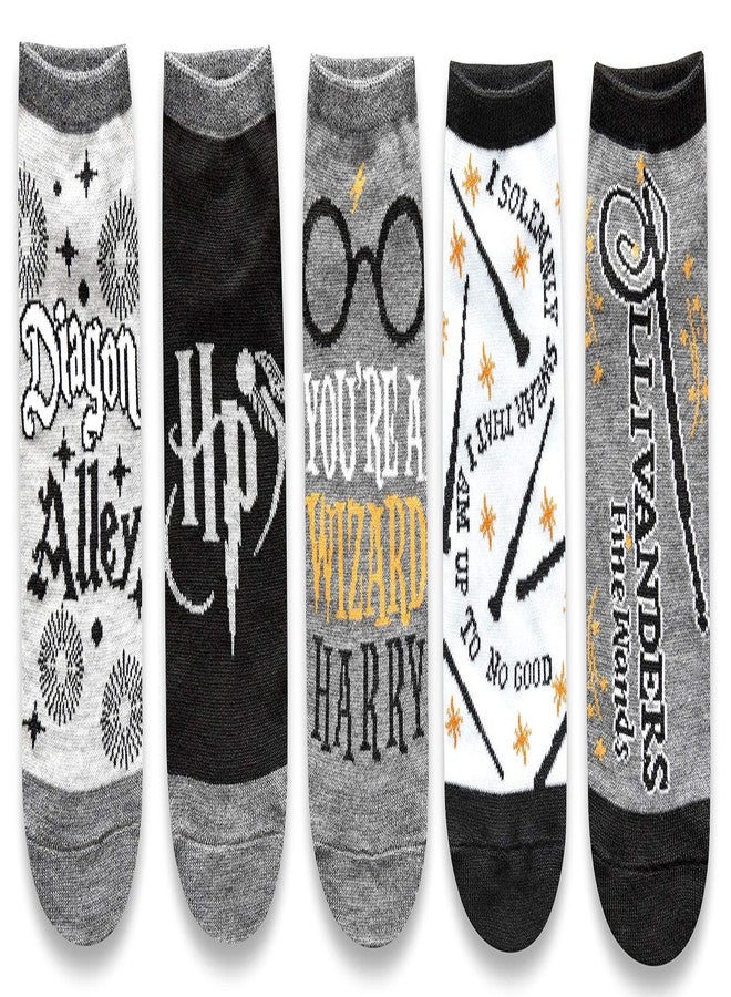 هاري بوتر جوارب هاري بوتر السحرية من زقاق دياجون، للأطفال والنساء، عبوة من 5 جوارب قصيرة، مقاسات من 4 إلى 10 - Image 1