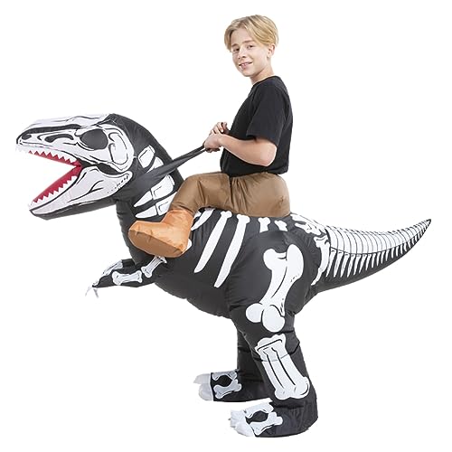 HSCTEK Inflatable Skeleton Dinosaur Costume Kids Boys Girls, Inflatable Blow Up Costume Riding Trex Dinosaur Costume Child, Inflatable Ride On Dinosaur Halloween Costume Children - Image 2