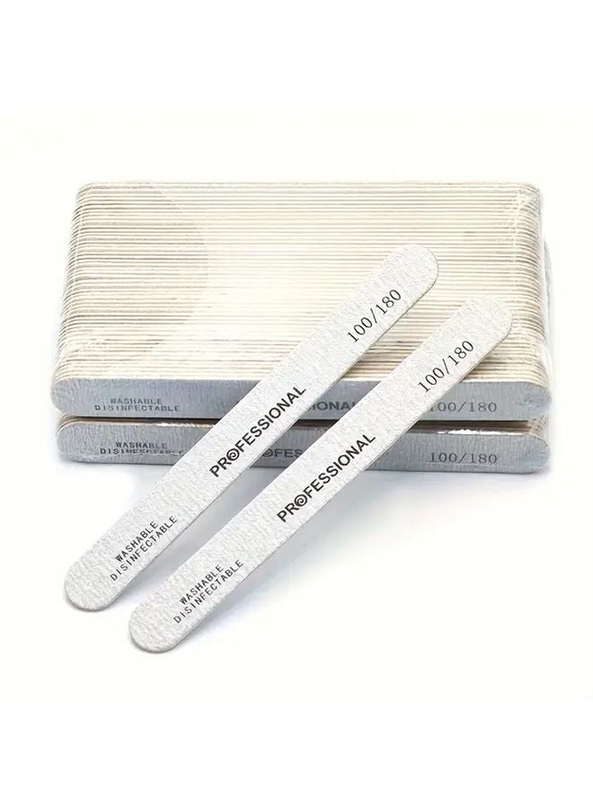 100 Pcs 100 180 Grit Nail Polishing Files Double Sided Sanding Strips Manicure Pedicure Tool - Image 1