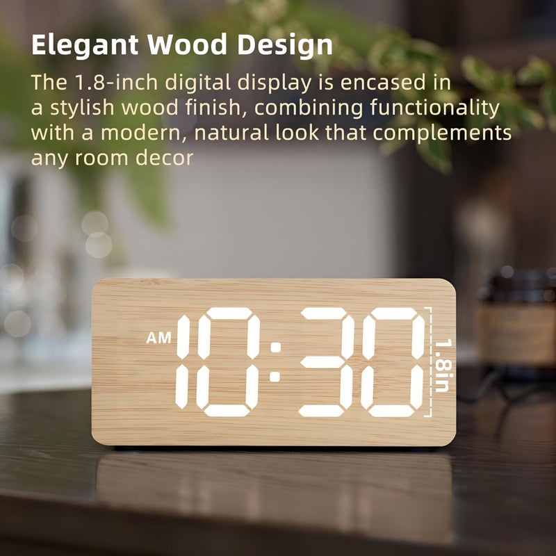Elegant Wooden Alarm Clocks - Large Numbers, Dimmable Brightness, Loud Sound, Heavy Sleepers Friendly with Volume Control, Ideal for Bedrooms and Gifting Occasions - Image 2