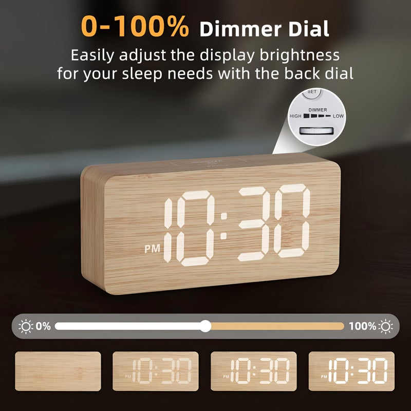 Elegant Wooden Alarm Clocks - Large Numbers, Dimmable Brightness, Loud Sound, Heavy Sleepers Friendly with Volume Control, Ideal for Bedrooms and Gifting Occasions - Image 4