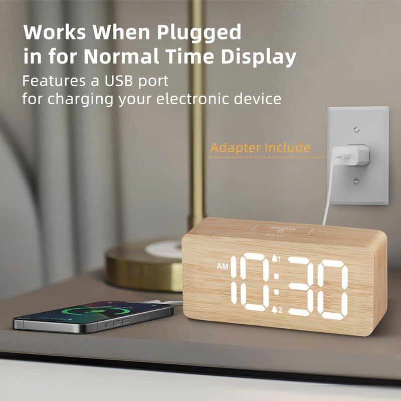 Elegant Wooden Alarm Clocks - Large Numbers, Dimmable Brightness, Loud Sound, Heavy Sleepers Friendly with Volume Control, Ideal for Bedrooms and Gifting Occasions - Image 3