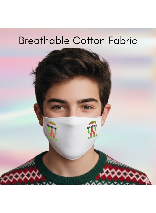 PRINTSHOP4ME Christmas Elf-Themed Washable Face Mask for Adults – Soft, Adjustable, and Reusable Holiday Print Mask - Image 3