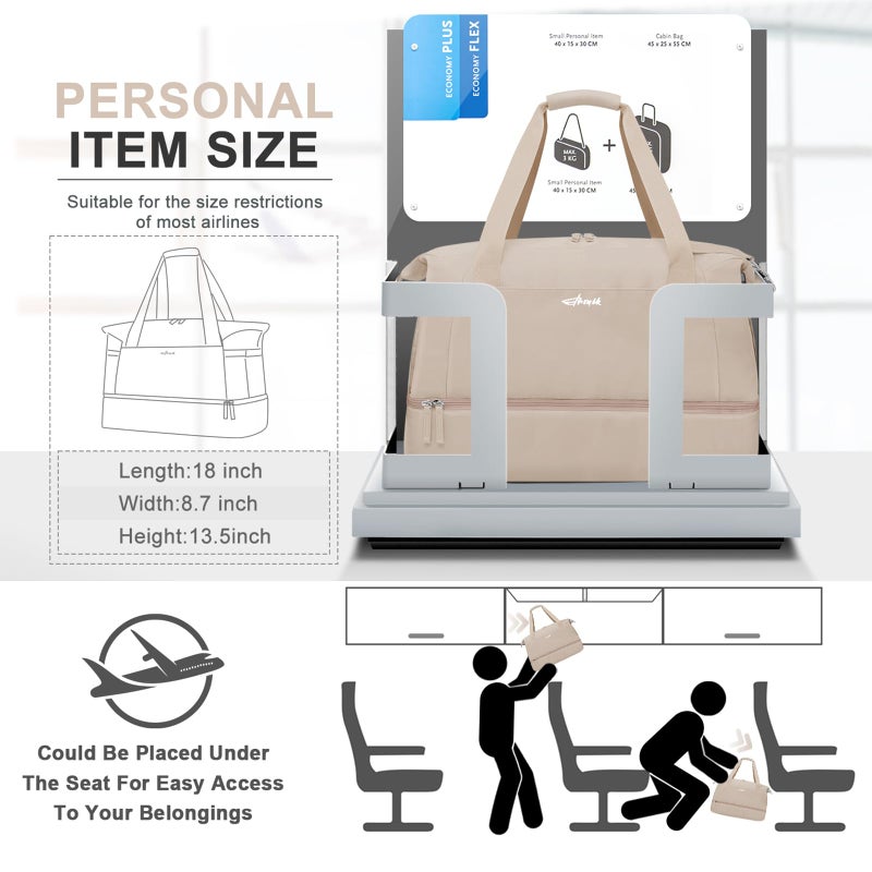 ETRONIK Gym Bag for Women, Personal Item Travel Bag with Shoes Compartment, Weekender Overnight Duffel Bag with Wet Pocket & USB Charging Port, Carry On Bag for Women, Travel, Gym, Weekend (Khaki) - Image 2