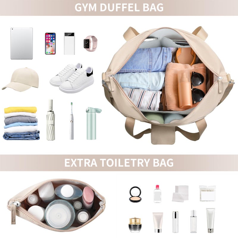 ETRONIK Gym Bag for Women, Personal Item Travel Bag with Shoes Compartment, Weekender Overnight Duffel Bag with Wet Pocket & USB Charging Port, Carry On Bag for Women, Travel, Gym, Weekend (Khaki) - Image 3