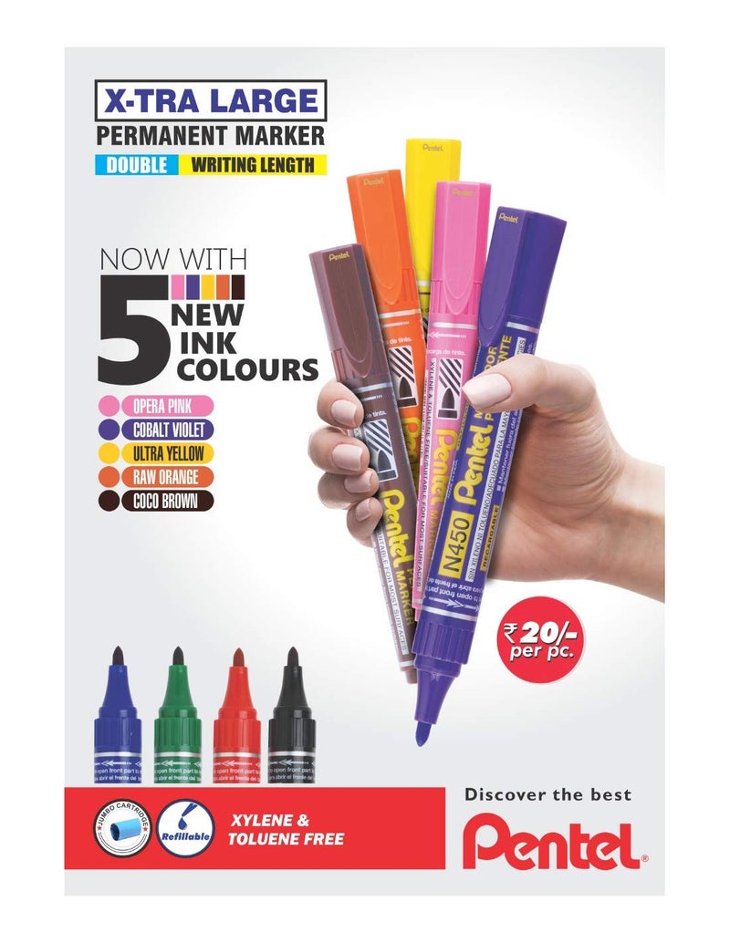 Pentel N450 Xtra Large Permanent Marker - Medium Bullet Tip (Multicolor Set of 9) by DTL Company - Image 3