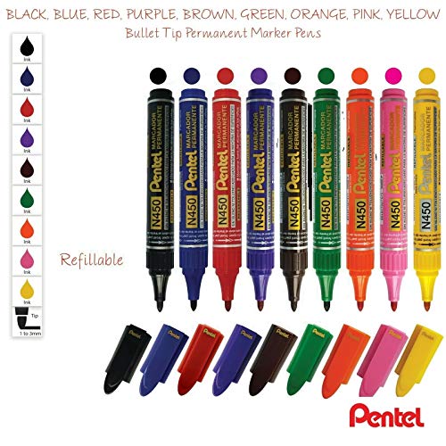 Pentel N450 Xtra Large Permanent Marker - Medium Bullet Tip (Multicolor Set of 9) by DTL Company - Image 2