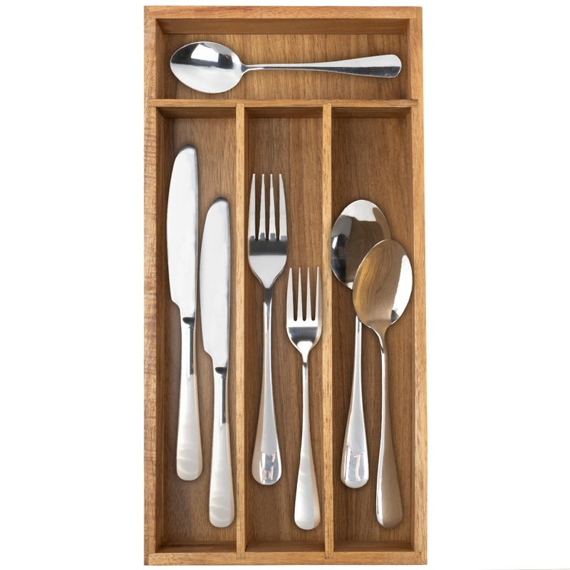 Conflech Acacia 4 Slot Silverware Drawer Organizer Cutlery Holder with Flatware Tray
