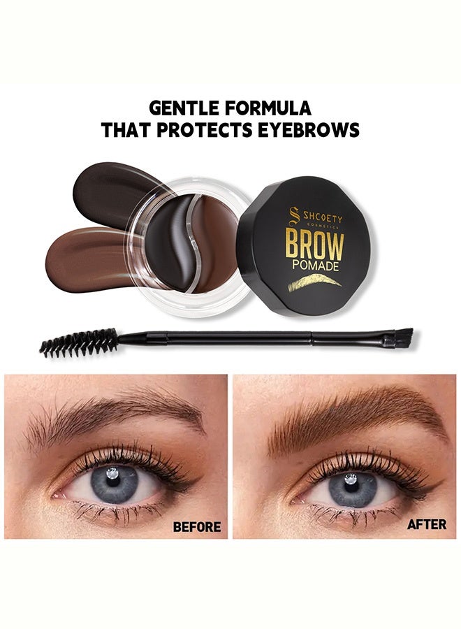 SHCOETY Dual Color Brow Pomade, Long-Lasting Waterproof Smudge-Proof Creamy Eyebrow Pomade with Dual-Ended Brush, Shade 02 - Image 4