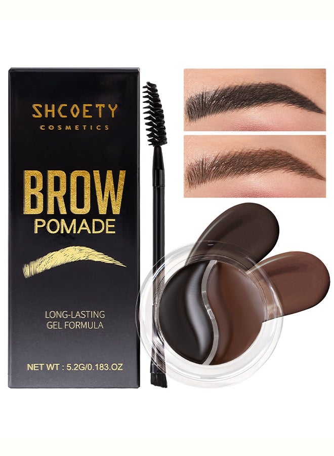 SHCOETY Dual Color Brow Pomade, Long-Lasting Waterproof Smudge-Proof Creamy Eyebrow Pomade with Dual-Ended Brush, Shade 02 - Image 1