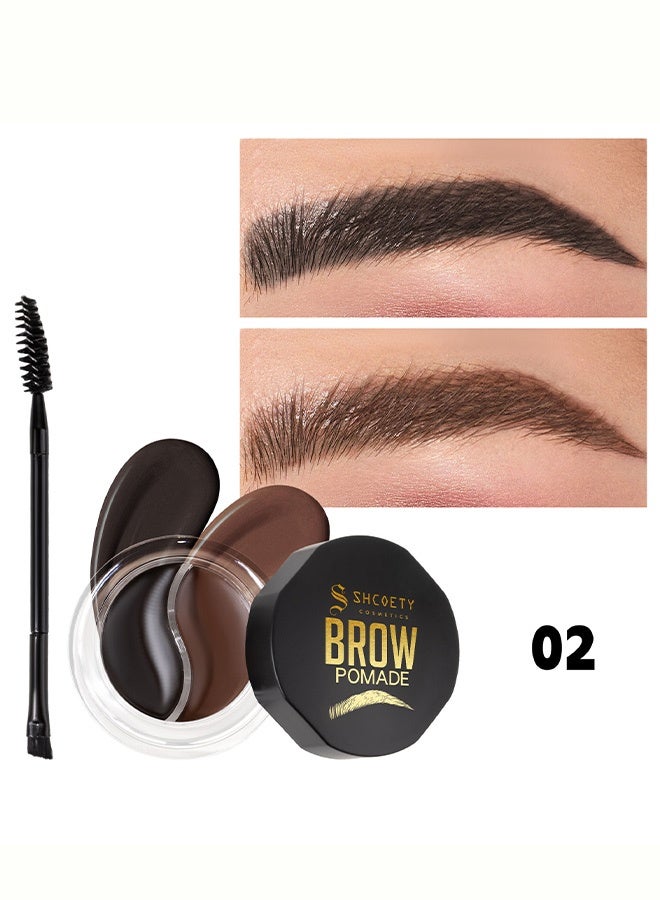 SHCOETY Dual Color Brow Pomade, Long-Lasting Waterproof Smudge-Proof Creamy Eyebrow Pomade with Dual-Ended Brush, Shade 02 - Image 2