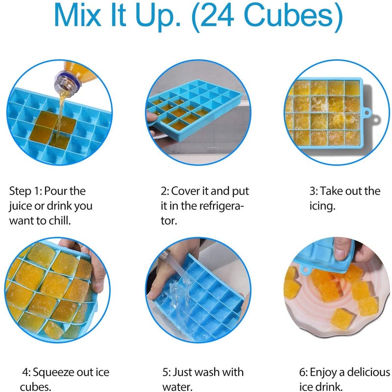 MoldBerry 24 Grid Ice Cube Trays Combo with Lid Flexible Square Silicone Ice Cube Mould for Freezer Whiskey Cocktails Kitchen Accessories Set of 3 Multi Color - Image 3