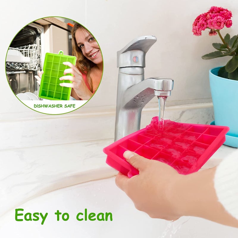 MoldBerry 24 Grid Ice Cube Trays Combo with Lid Flexible Square Silicone Ice Cube Mould for Freezer Whiskey Cocktails Kitchen Accessories Set of 3 Multi Color - Image 5
