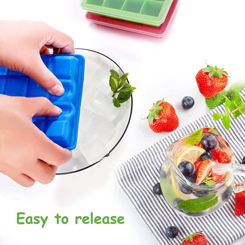 MoldBerry 24 Grid Ice Cube Trays Combo with Lid Flexible Square Silicone Ice Cube Mould for Freezer Whiskey Cocktails Kitchen Accessories Set of 3 Multi Color - Image 4