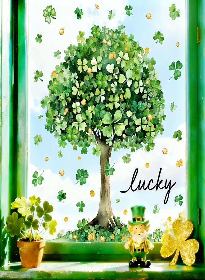 وولاين مجموعة ملصقات نوافذ عيد القديس باتريك من والين، 6 أوراق، ملصق نافذة كبير على شكل نفل محظوظ وشجرة شامروك خضراء، قابلة لإعادة الاستخدام، مضادة للتصادم، ديكور نوافذ، لوازم حفلات الأعياد الأيرلندية - Image 1