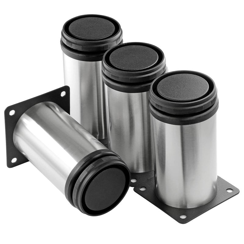 Masendelk 4 Inch Metal Furniture Legs Stainless Steel Adjustable Legs Silver Table Legs Round Cabinet Legs For Coffee Table Cabinet Desk Sofa Shelves  Pack Of 4 - Image 1