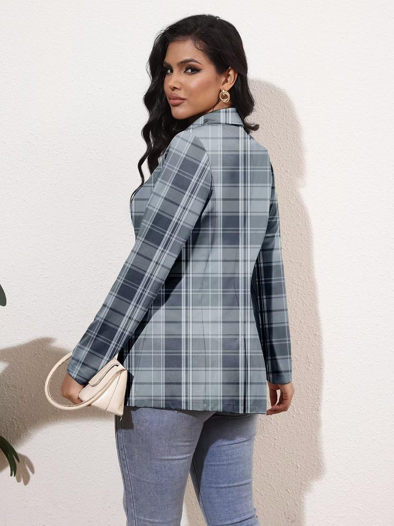 Genhoo Plaid Blazer Jackets for Women Long Sleeve Business Suit Jacket Open Front Work Office Blazer Fashion Dressy Blazer Grey Large - Image 5