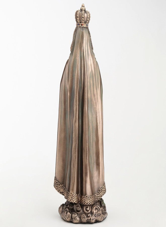 فيرونيز ديزاين تمثال ديني من تصميم فيرونيز، مقاس 6 1/8 بوصة، يصور سيدة فاطمة، مصنوع من الراتنج المصبوب على البارد، بلمسة نهائية برونزية. - Image 4