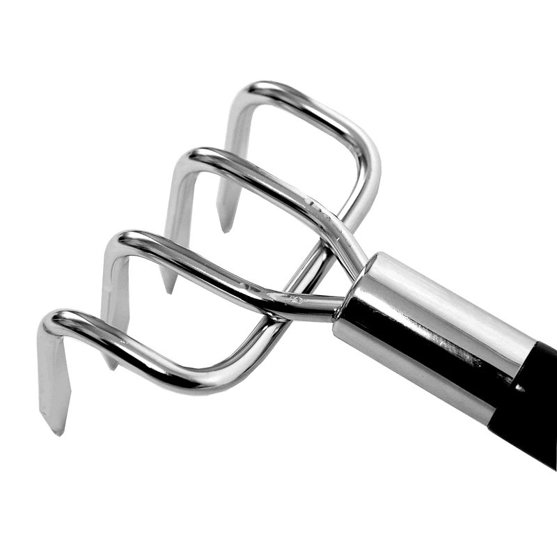 GardenHelper Japanese Garden Rake Cultivator Long Handle 19" Heavy Duty Japanese Steel 4 Claw Wood Handle, Made in Japan, Hand Cultivator Tool for Digging, Weeding, Cultivating, Silver - Image 4