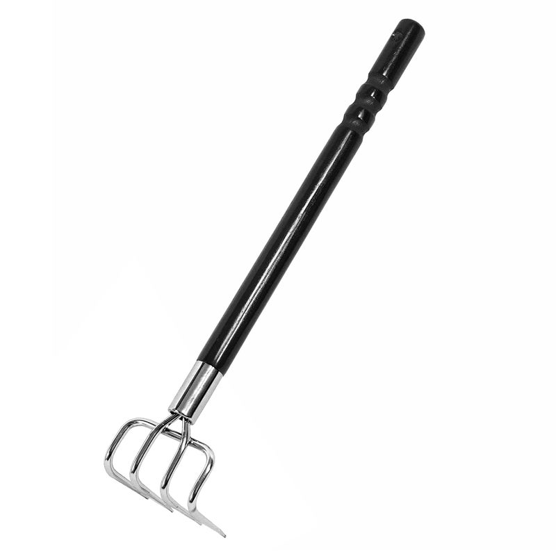 GardenHelper Japanese Garden Rake Cultivator Long Handle 19" Heavy Duty Japanese Steel 4 Claw Wood Handle, Made in Japan, Hand Cultivator Tool for Digging, Weeding, Cultivating, Silver - Image 1