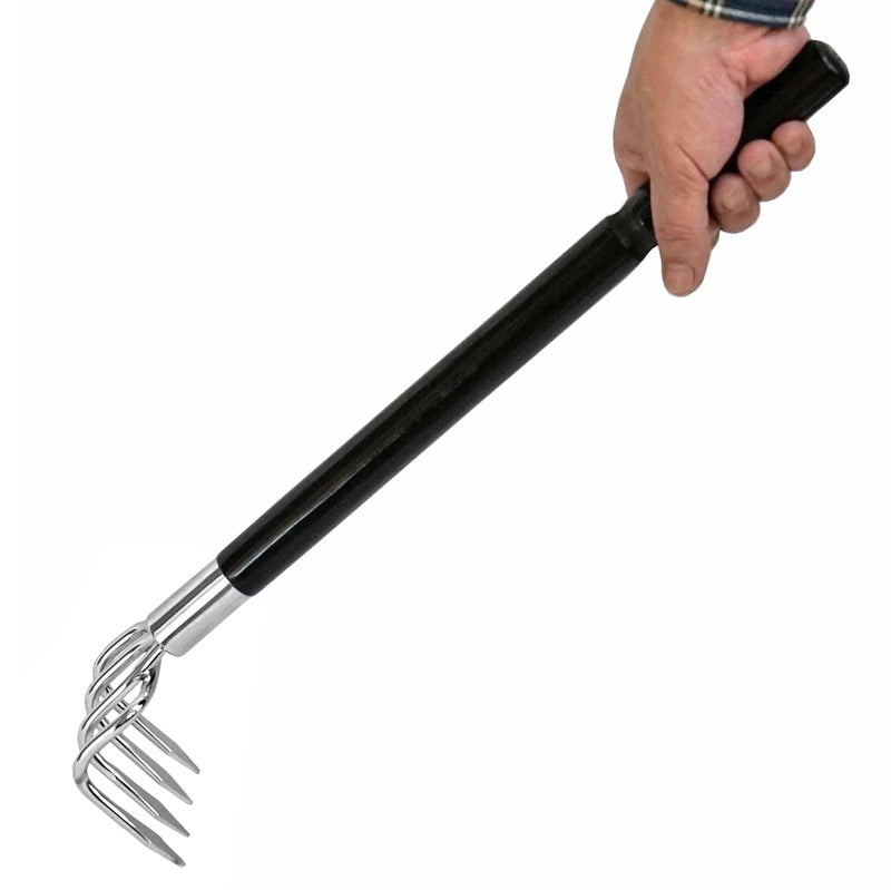 GardenHelper Japanese Garden Rake Cultivator Long Handle 19" Heavy Duty Japanese Steel 4 Claw Wood Handle, Made in Japan, Hand Cultivator Tool for Digging, Weeding, Cultivating, Silver - Image 5