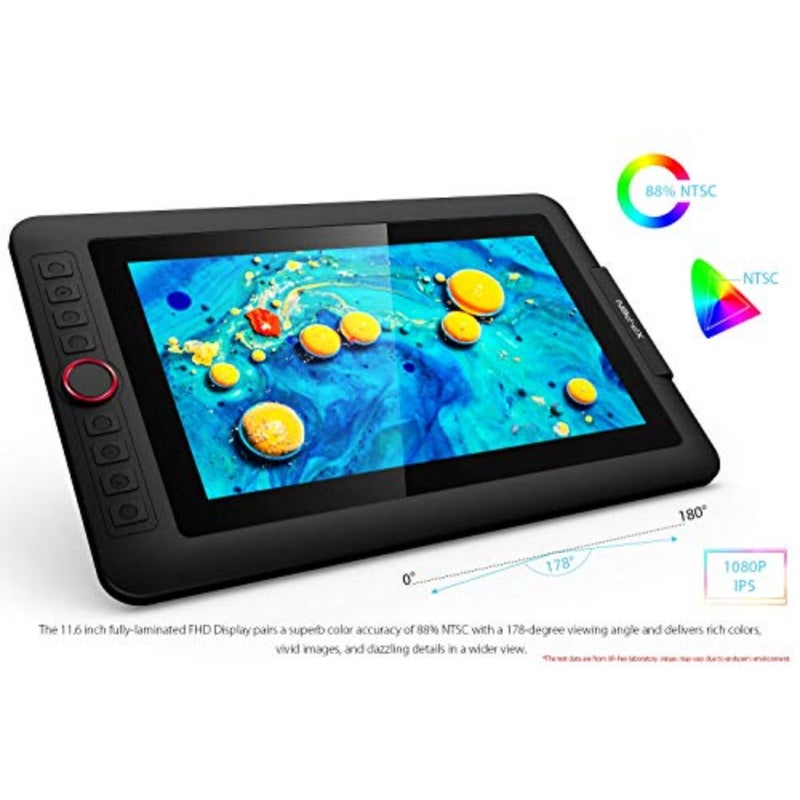 Artist12 Pro 11.6-inch drawing monitor for digital art, full-laminated glass surface, black, tilt-sensitive battery-free stylus with 8192 pressure levels and 8 shortcut keys - Image 3