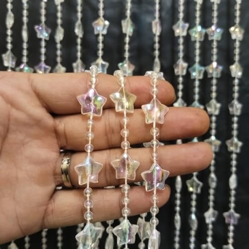 ave split Beaded Curtain Doorways Star Acrylic Hanging Door Beads String Curtains Tassel Room Divider Screen Decor for Doorway Window Living Room Wedding 049Star (Shiny Transparent Stars) - Image 4