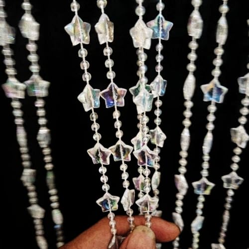 ave split Beaded Curtain Doorways Star Acrylic Hanging Door Beads String Curtains Tassel Room Divider Screen Decor for Doorway Window Living Room Wedding 049Star (Shiny Transparent Stars) - Image 1