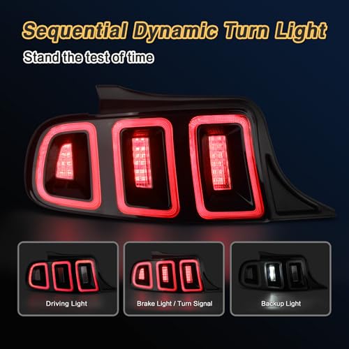STRAUTOS LED Tail Lights Compatible with Ford Mustang 2010-2014 Sequential Turn Signal Rear Brake Lamp Assembly Plug & Play Left Driver Side & Right Passenger Side 1 Pair (Red w/BlackTrim) - Image 4