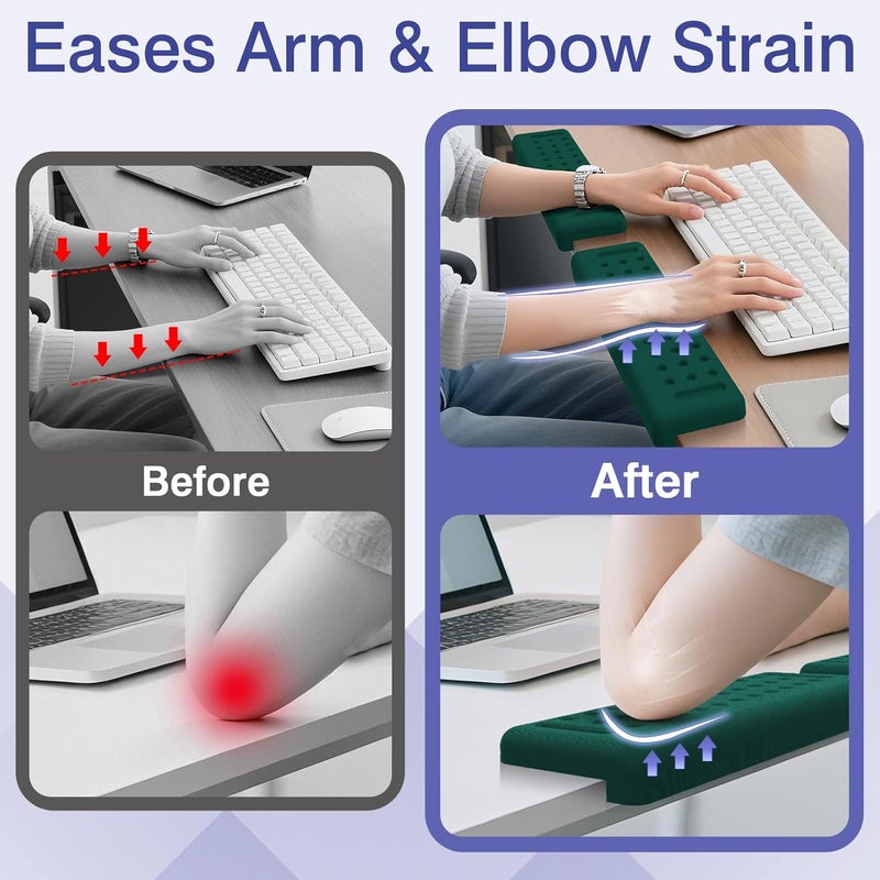 Retuhapy L-Shaped Desk Edge Cushion, 2 PCS Elbow Rest for Desk with Ergonomic Support, Memory Foam Elbow Pad & Arm rest for Palm, Wrist & Forearm, Non-slip & Separate Design, Office & Home, Dark Green - Image 2